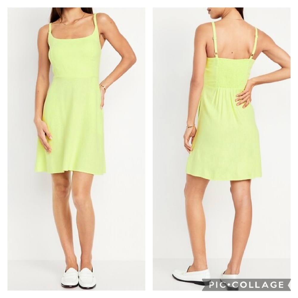 Old Navy Pastel Lime Linen Blend Fit and Flare Cami Mini Dress Size Small